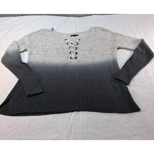 American Eagle Y2K Ombre Lace Up Sweater Small Gray Boho Casual Knit